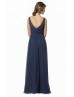 Slim V Neck Navy Blue Chiffon Bridesmaid Dress